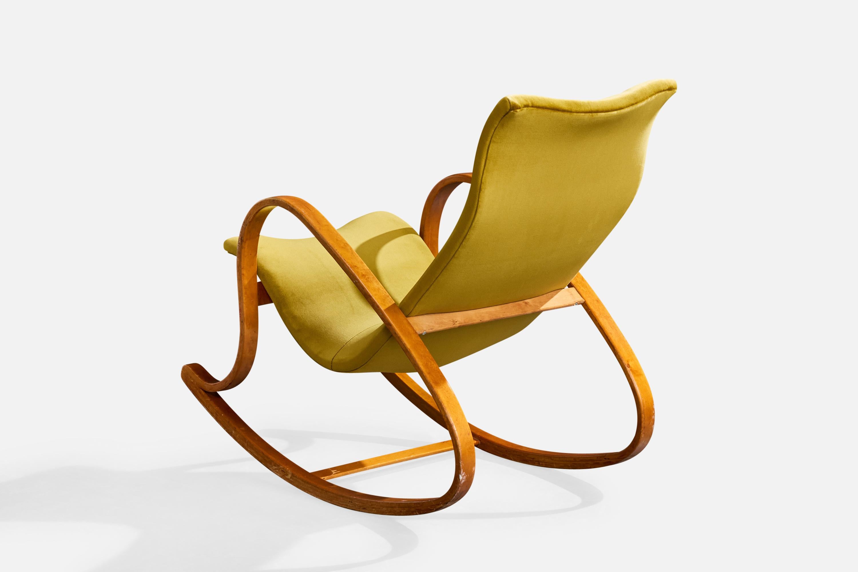 Atribución Gustaf Axel Berg, mecedora, abedul, terciopelo, Suecia, años 40 en venta 1