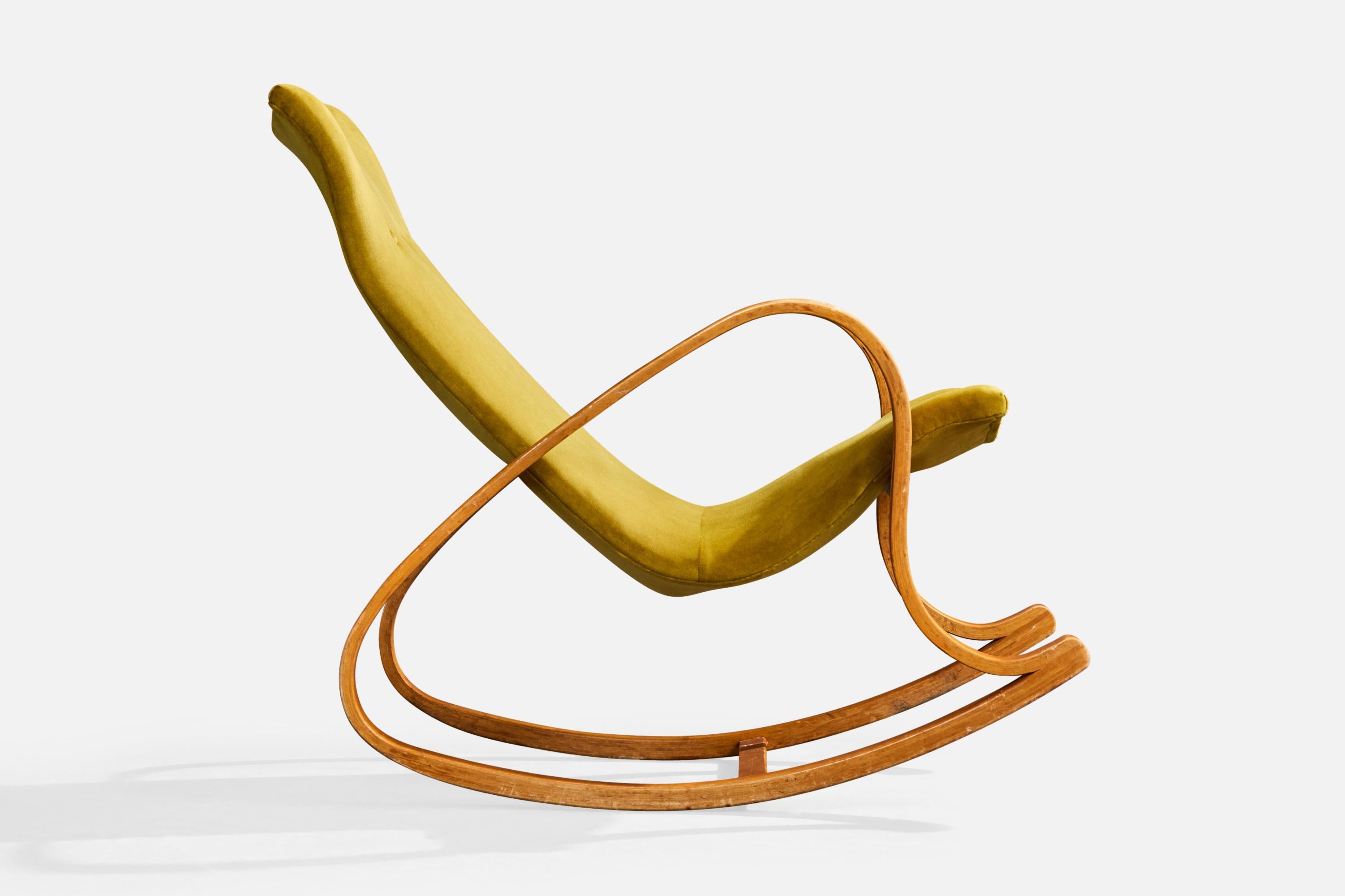 Atribución Gustaf Axel Berg, mecedora, abedul, terciopelo, Suecia, años 40 en venta 2