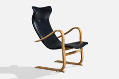 Gustaf Axel Berg, Lounge Chair, Wood, Vinyl, Sweden, 1940s