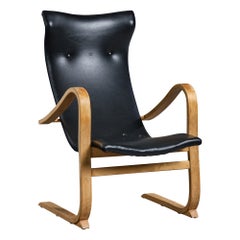 Gustaf Axel Berg, Lounge Chair, Wood, Vinyl, Sweden, 1940s
