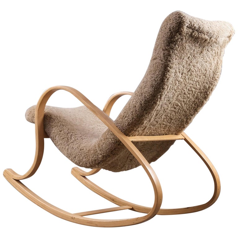 Karl Yngve Håkansson Rocking Chair in Sheepskin, 1950s For Sale at ...