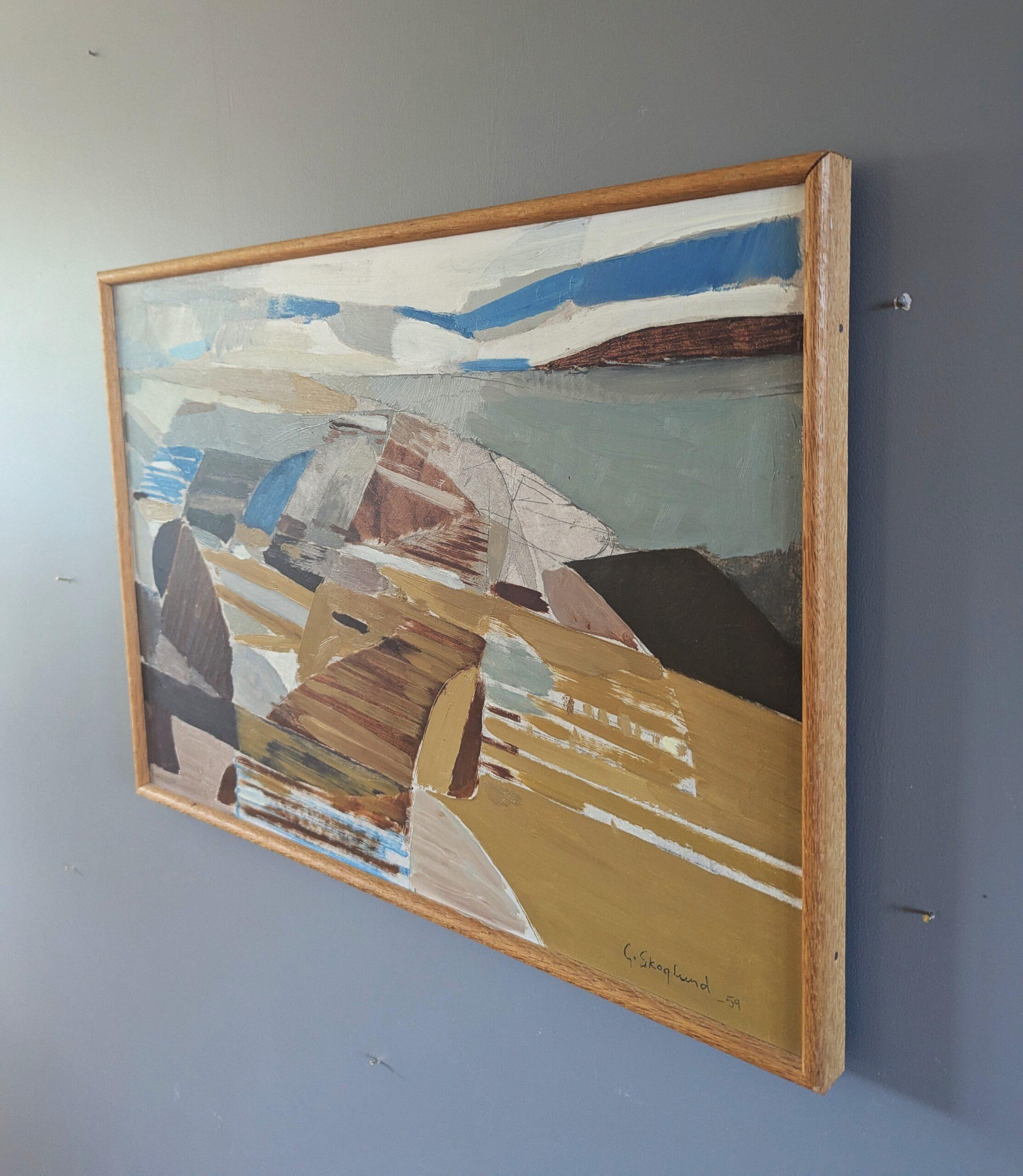 1959 Pittura ad olio di paesaggio astratto della metà del secolo scorso - Astrazione costiera - Abstract Painting Marrone di Gustaf Skoglund