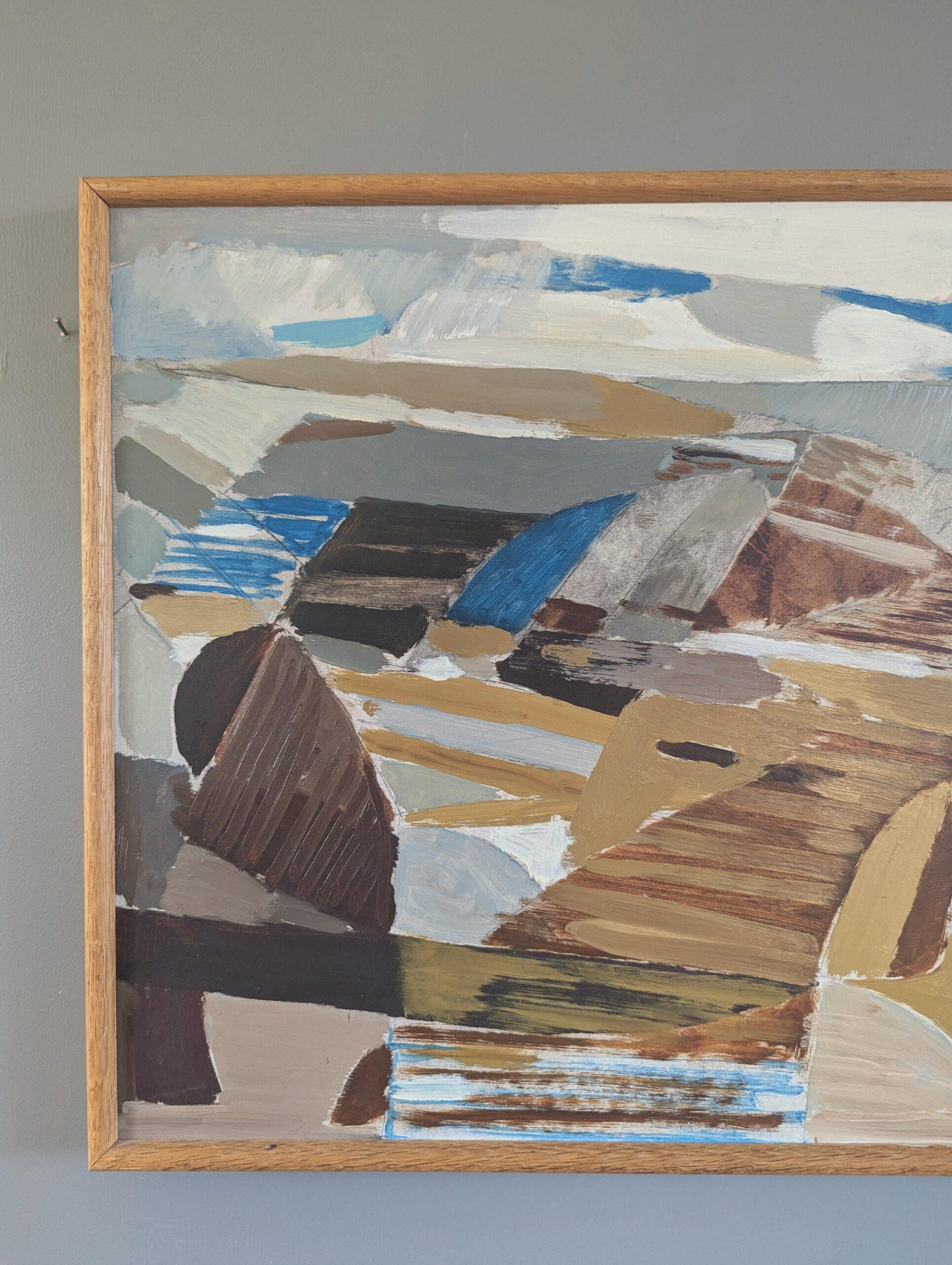 1959 Pittura ad olio di paesaggio astratto della metà del secolo scorso - Astrazione costiera in vendita 1