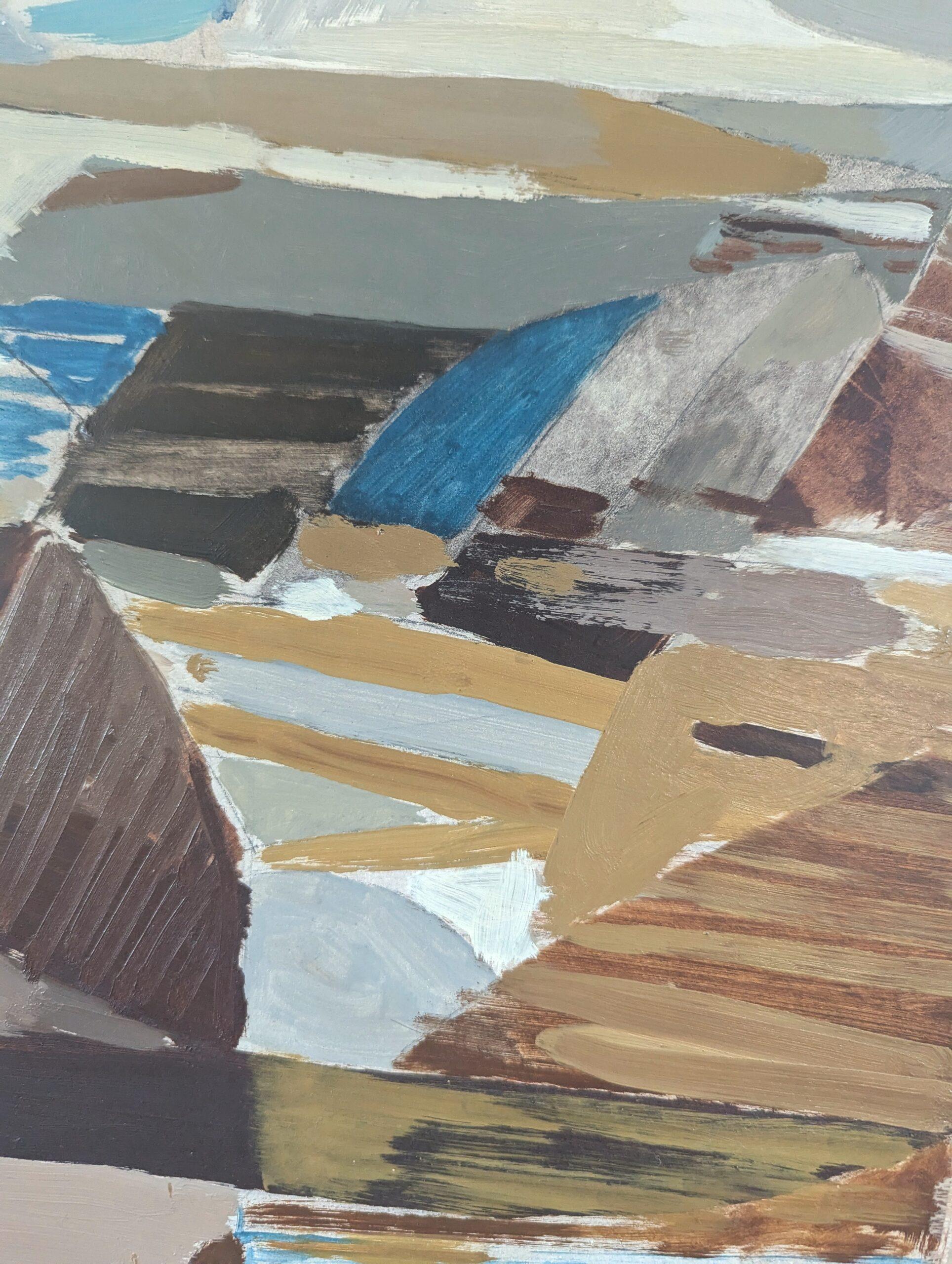 1959 Pittura ad olio di paesaggio astratto della metà del secolo scorso - Astrazione costiera in vendita 3