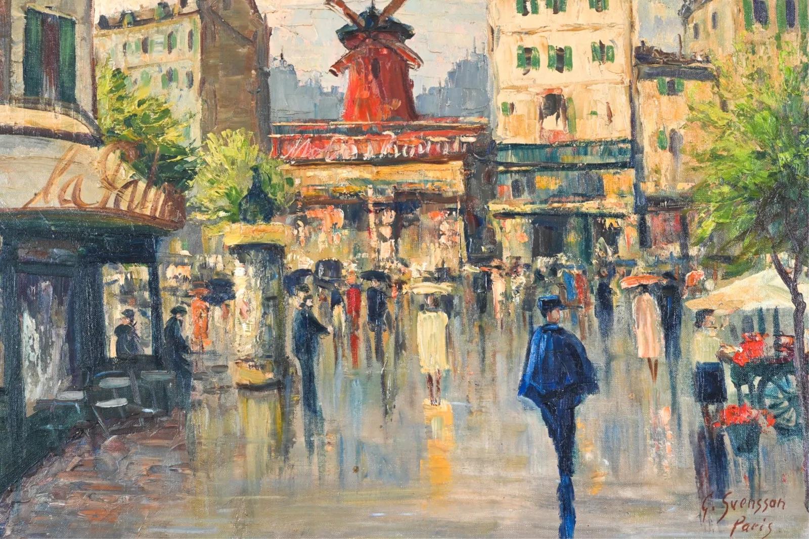 Parisian street scene painting by Gustaf Svensson. 

Signed and inscribed 