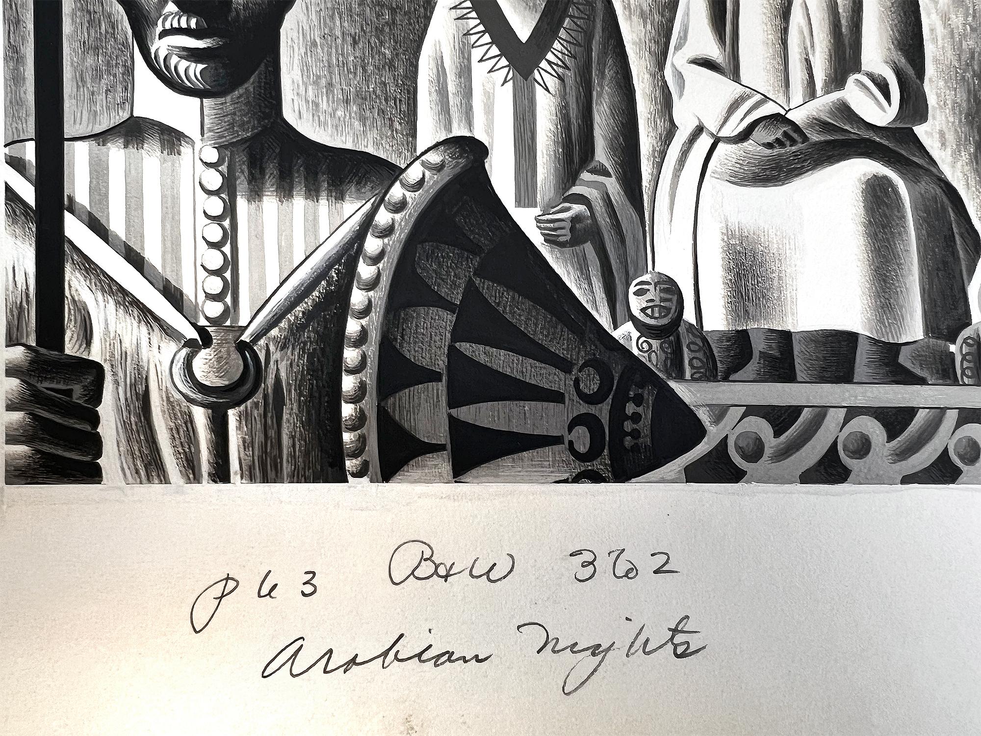 Arabian Nights - Guard and Sitting King - Islamic Golden Age - Gustaf Tenggren For Sale 1