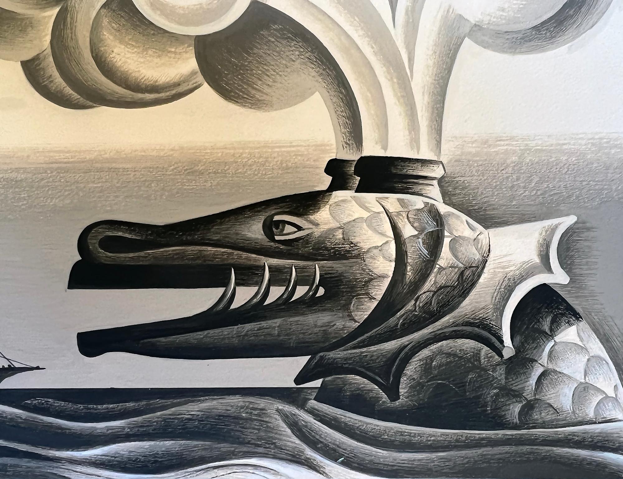 Les Mille et une nuits, le monstre marin - The Thousand and One Nights  - Art déco Painting par  Gustaf Tenggren