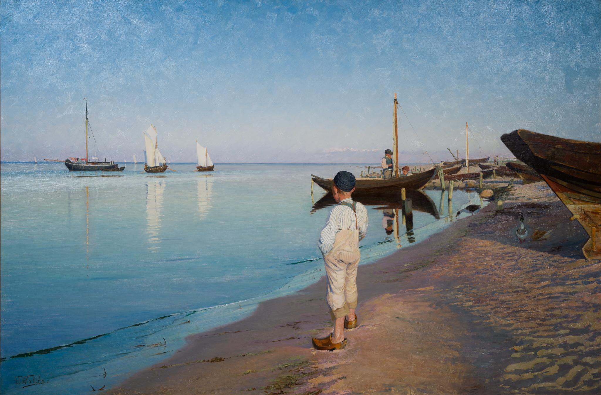 Nachmittagsstimmung - Walléns Skagen-ähnliches schwedisches Küsten-Meisterwerk – Painting von Gustaf Theodor Wallén