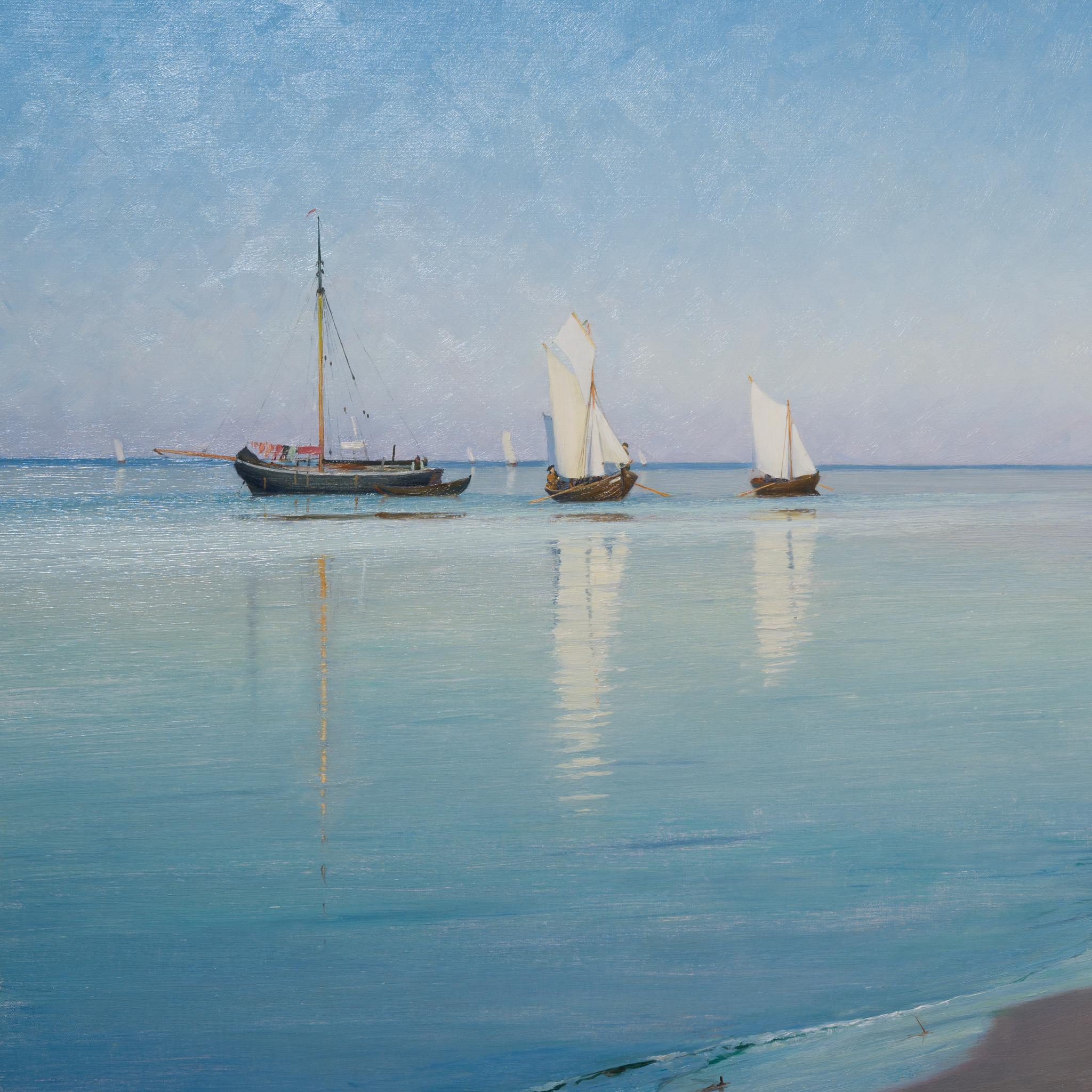 Nachmittagsstimmung - Walléns Skagen-ähnliches schwedisches Küsten-Meisterwerk (Grau), Landscape Painting, von Gustaf Theodor Wallén