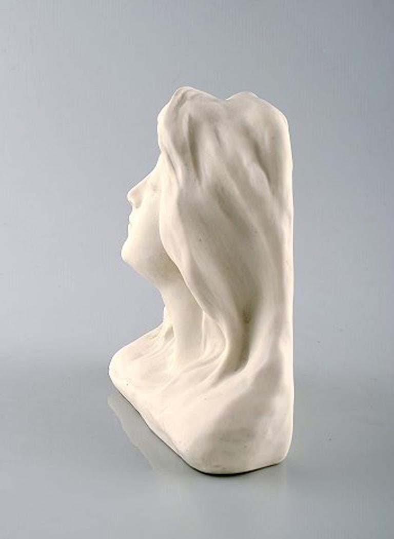 Swedish Gustafsberg/Gustavsberg Bust of Young Woman Art Nouveau Sculpture in Biscuit