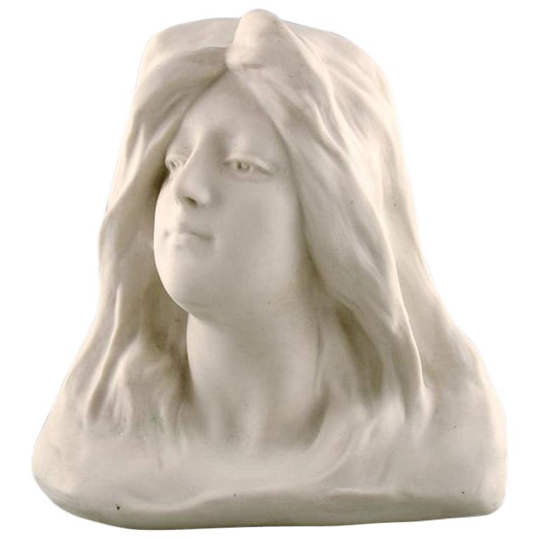 Gustafsberg/Gustavsberg Bust of Young Woman Art Nouveau Sculpture in Biscuit