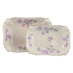 Gustafsberg, Sweden. Two oblong and deep "Geranium" faience dishes.