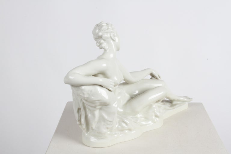 Porcelain Gustav Adolf Bredow for Rosenthal Germany Art Deco 1934 Reclining Nude figurine  For Sale