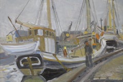 Swedish Mid Century impressionist oil painting  "Norrkoping Harbour Sweden"