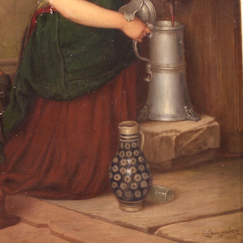 huile sur toile du XIXe siècle signée G. Spangerberg Scène d'intérieur, 1886 en vente 8