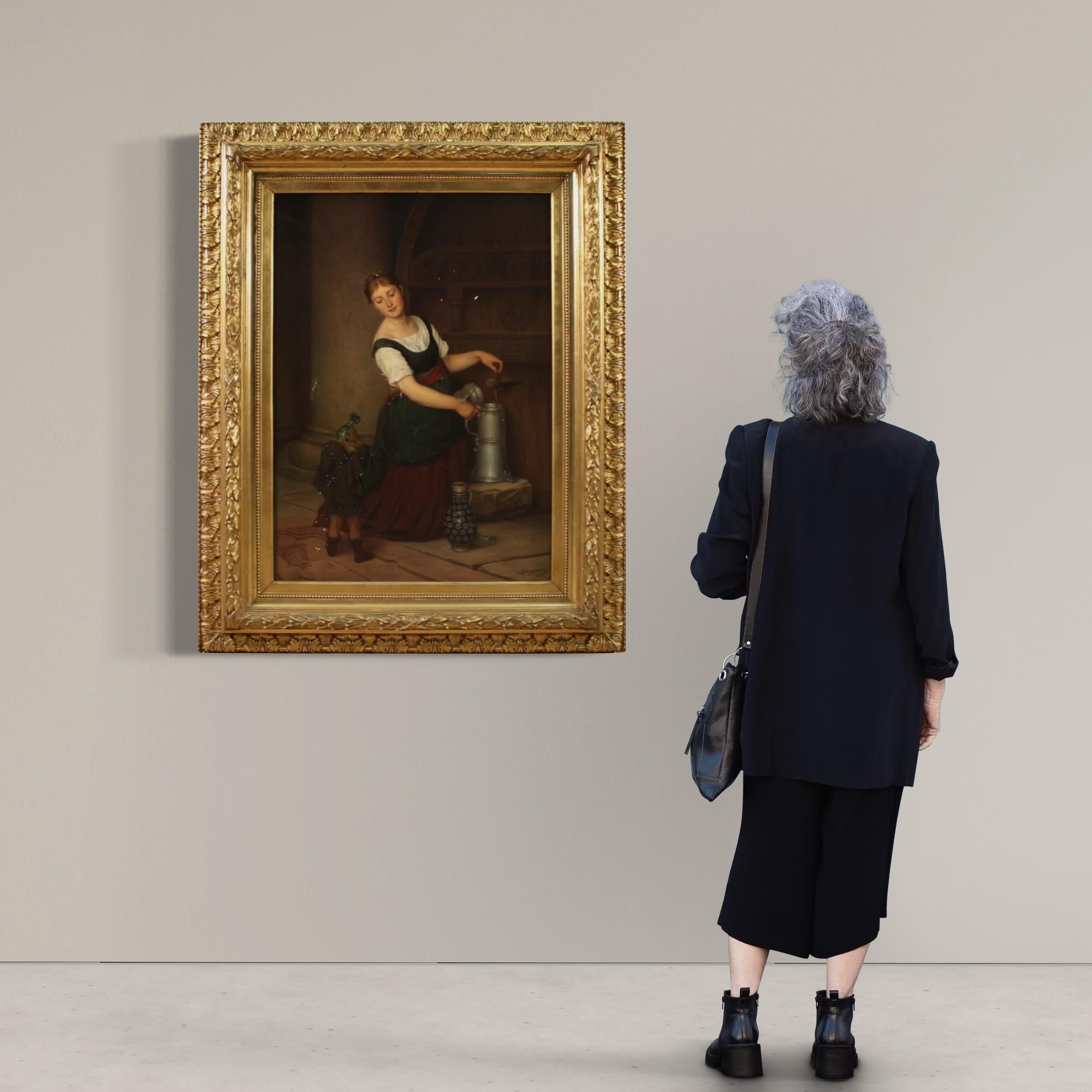 huile sur toile du XIXe siècle signée G. Spangerberg Scène d'intérieur, 1886 - Painting de Gustav Adolf Spangenberg