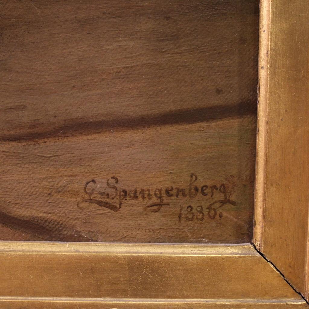 huile sur toile du XIXe siècle signée G. Spangerberg Scène d'intérieur, 1886 - Brown Figurative Painting par Gustav Adolf Spangenberg