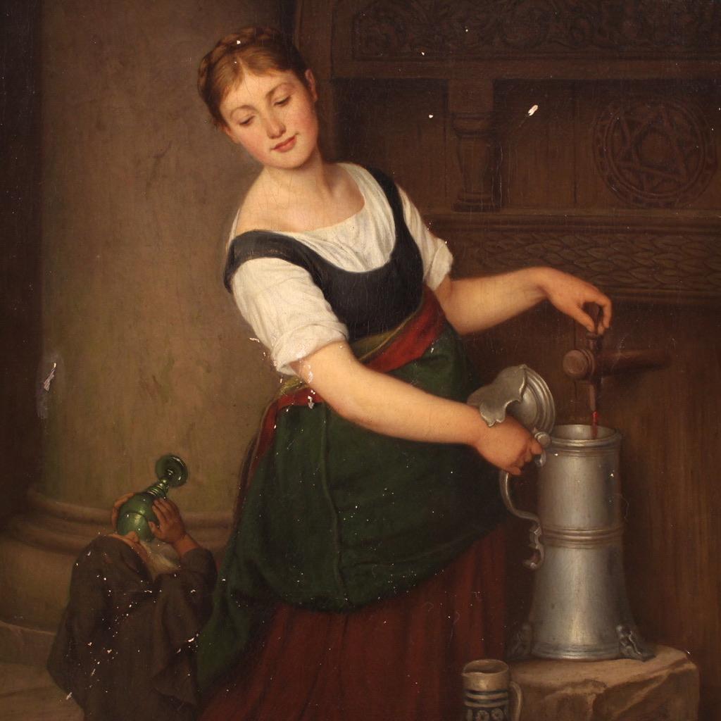 Une scène d'intérieur raffinée du XIXe si�ècle. Huile sur toile, première toile, peinture signée G. Spangerberg en bas à droite et datée 1886, attribuée au peintre allemand Gustav Adolf Spangenberg (1828-1891). La peinture exprime pleinement la