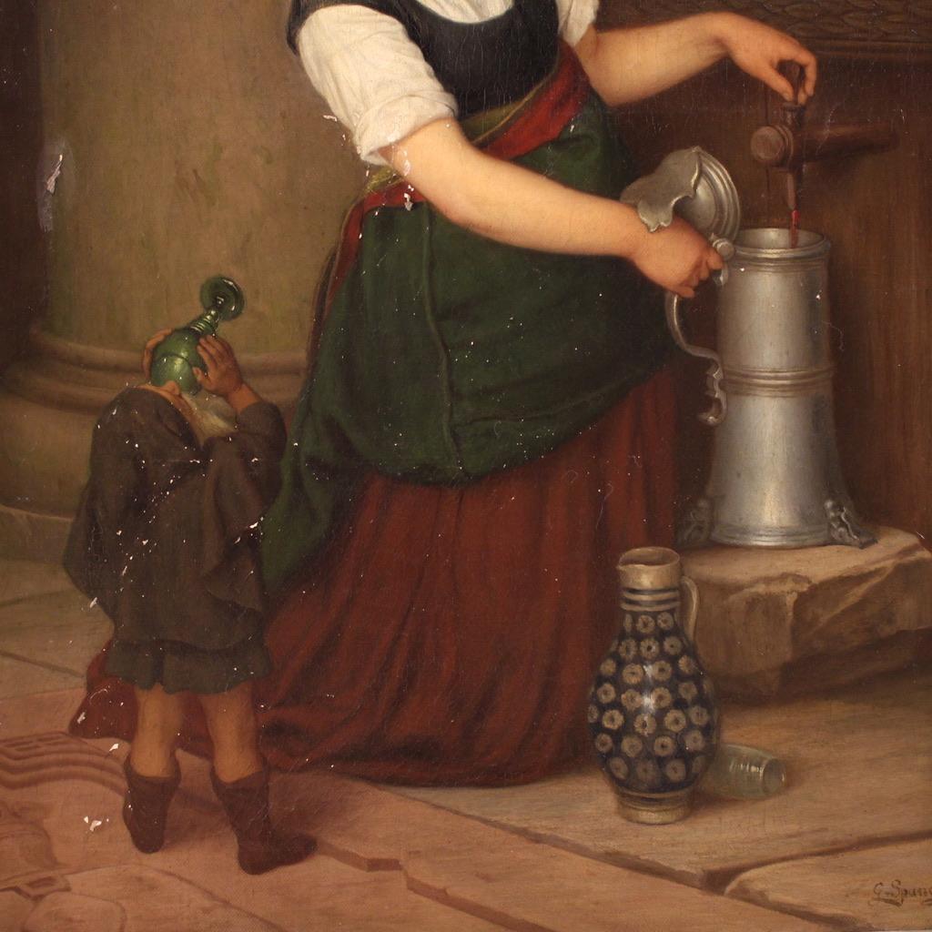 huile sur toile du XIXe siècle signée G. Spangerberg Scène d'intérieur, 1886 en vente 1