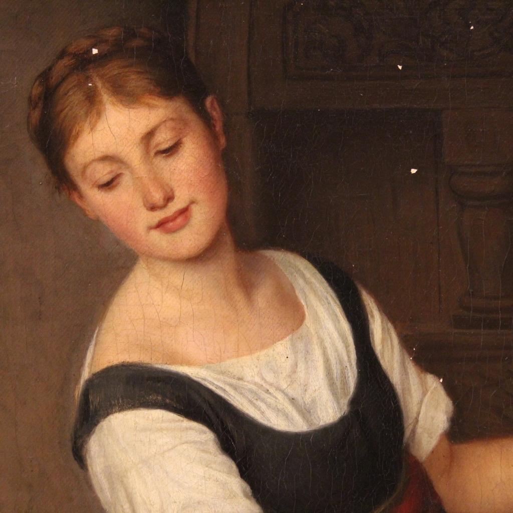 huile sur toile du XIXe siècle signée G. Spangerberg Scène d'intérieur, 1886 en vente 3