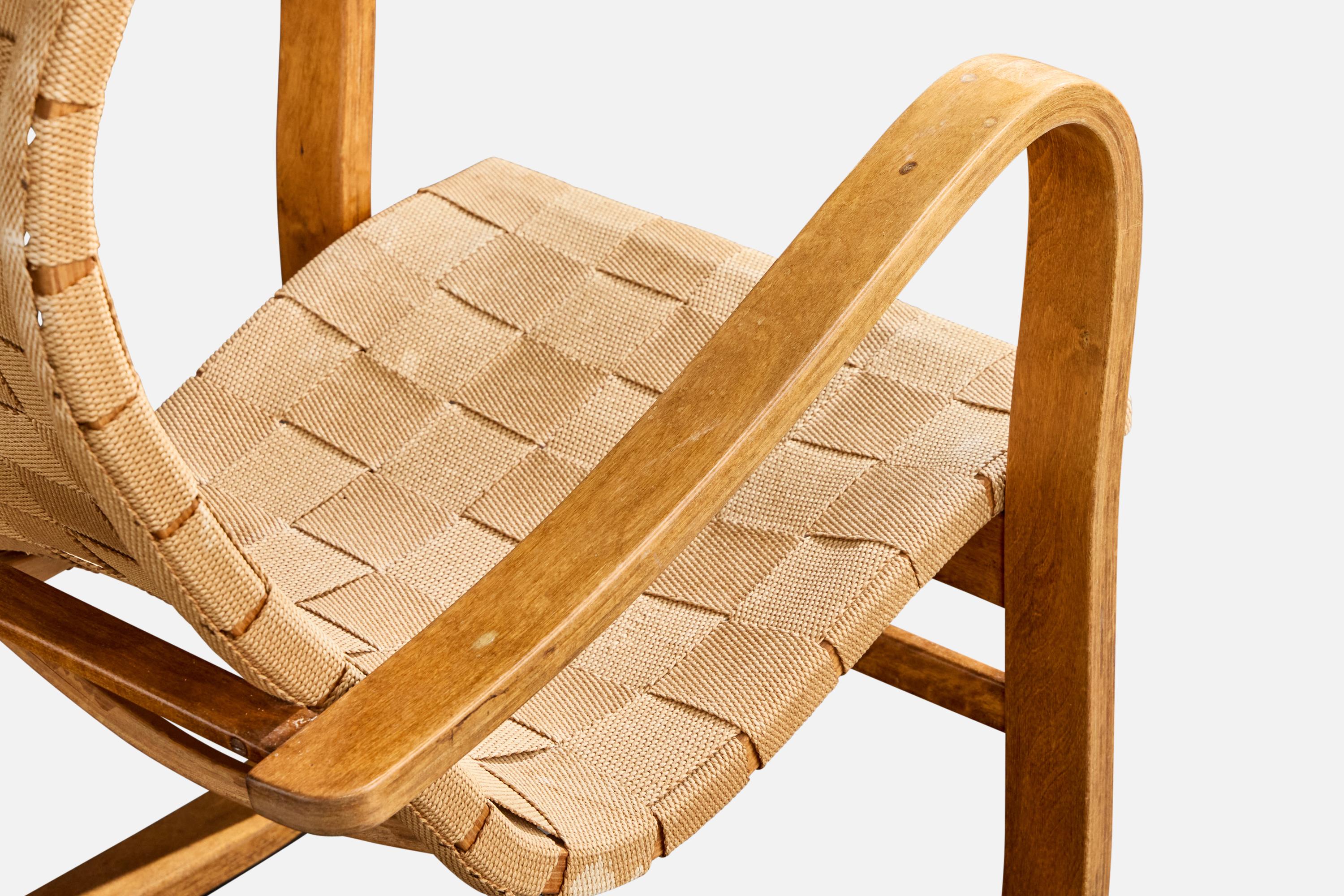 Gustav Axel Berg, Silla de salón, madera curvada, cinchas, Suecia, años 40 en venta 4