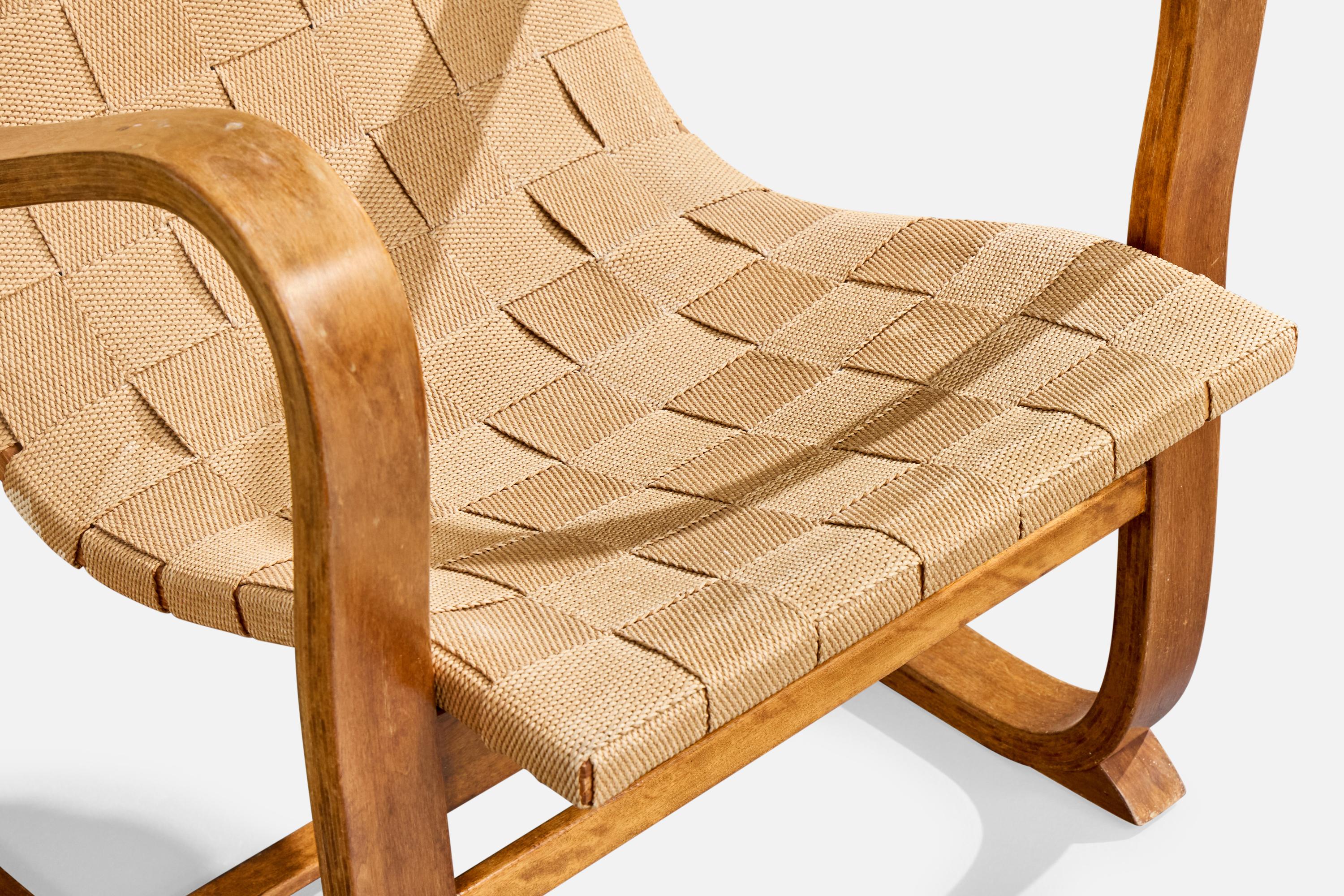 Gustav Axel Berg, Silla de salón, madera curvada, cinchas, Suecia, años 40 en venta 5