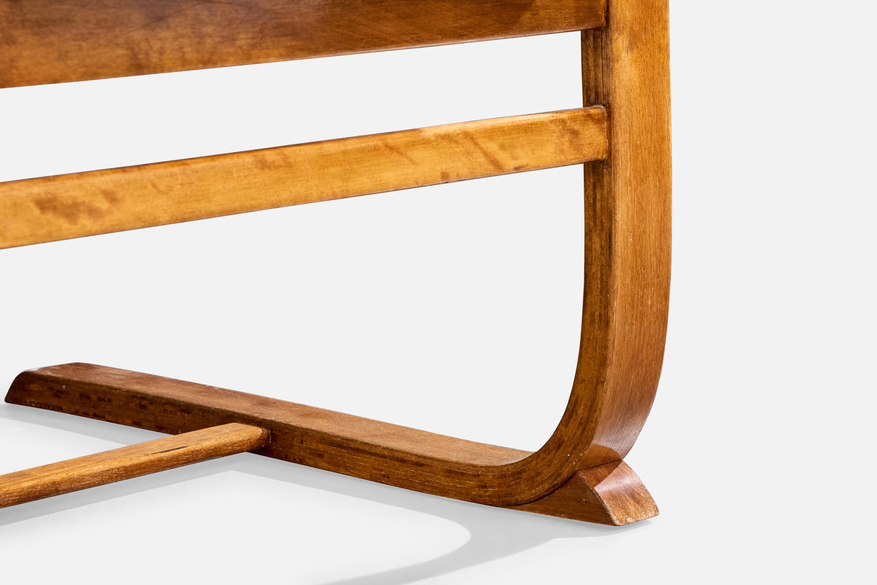 Gustav Axel Berg, Silla de salón, madera curvada, cinchas, Suecia, años 40 en Bueno estado para la venta en High Point, NC
