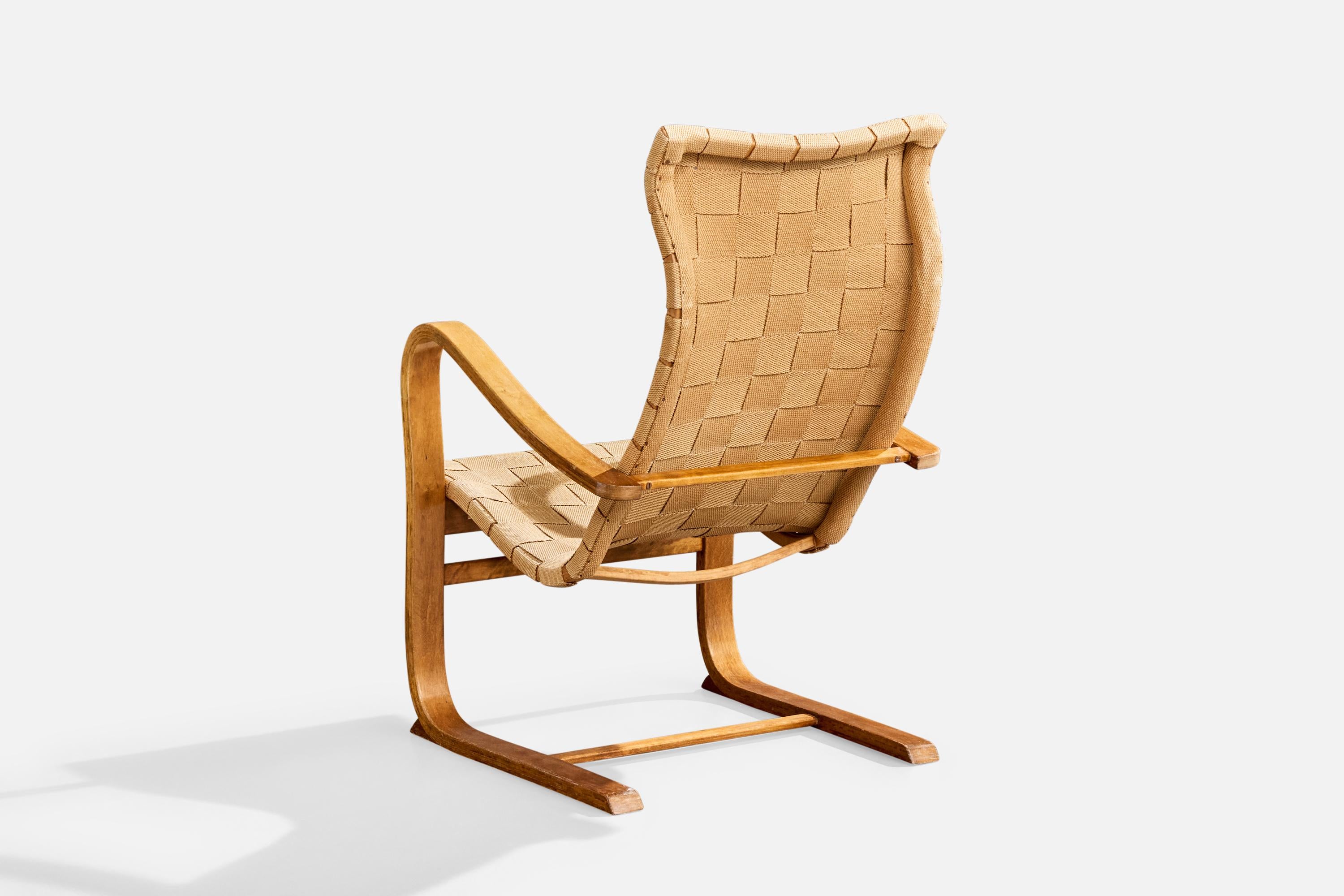 Gustav Axel Berg, Silla de salón, madera curvada, cinchas, Suecia, años 40 Madera en venta