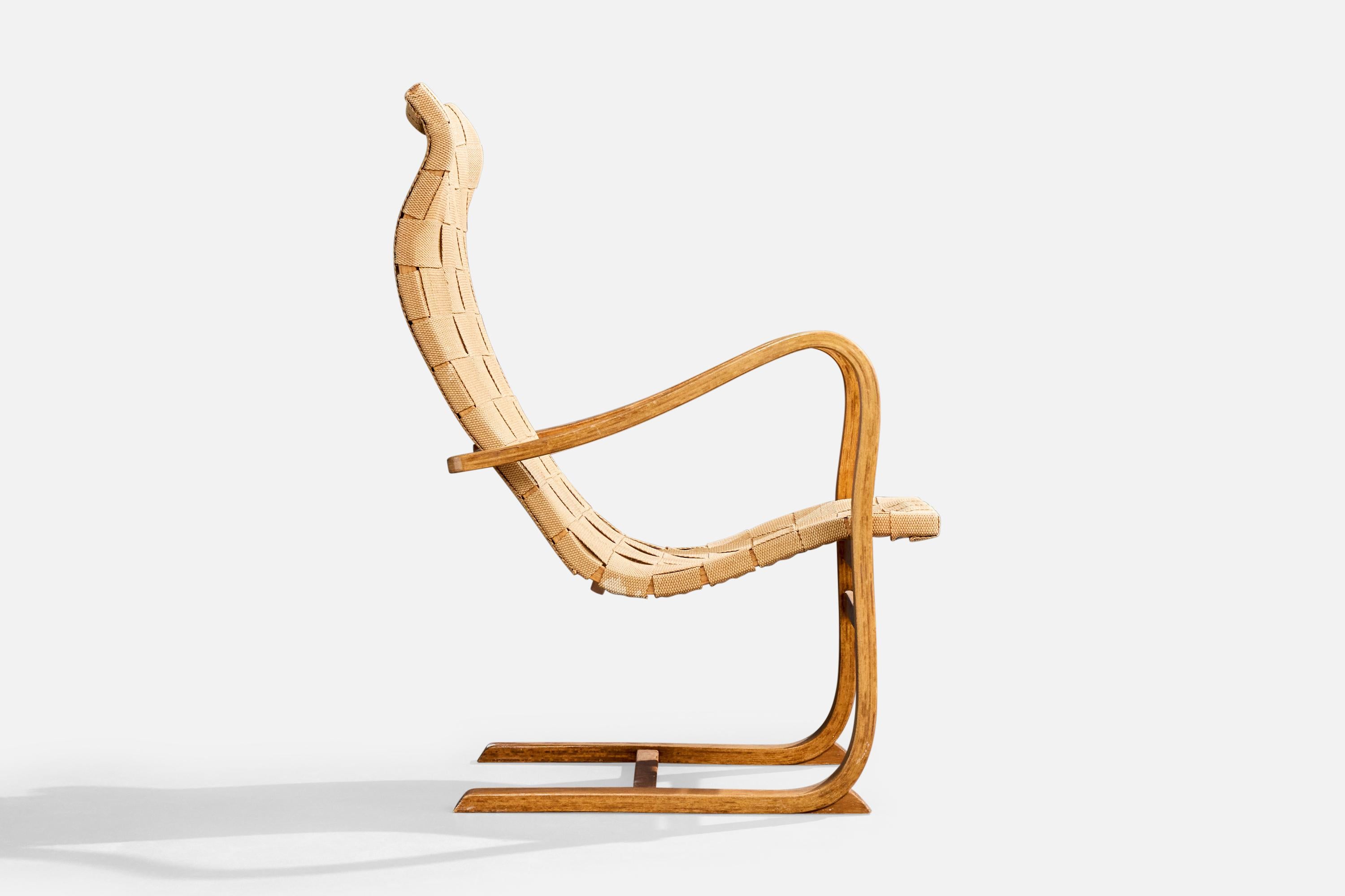 Gustav Axel Berg, Silla de salón, madera curvada, cinchas, Suecia, años 40 en venta 1