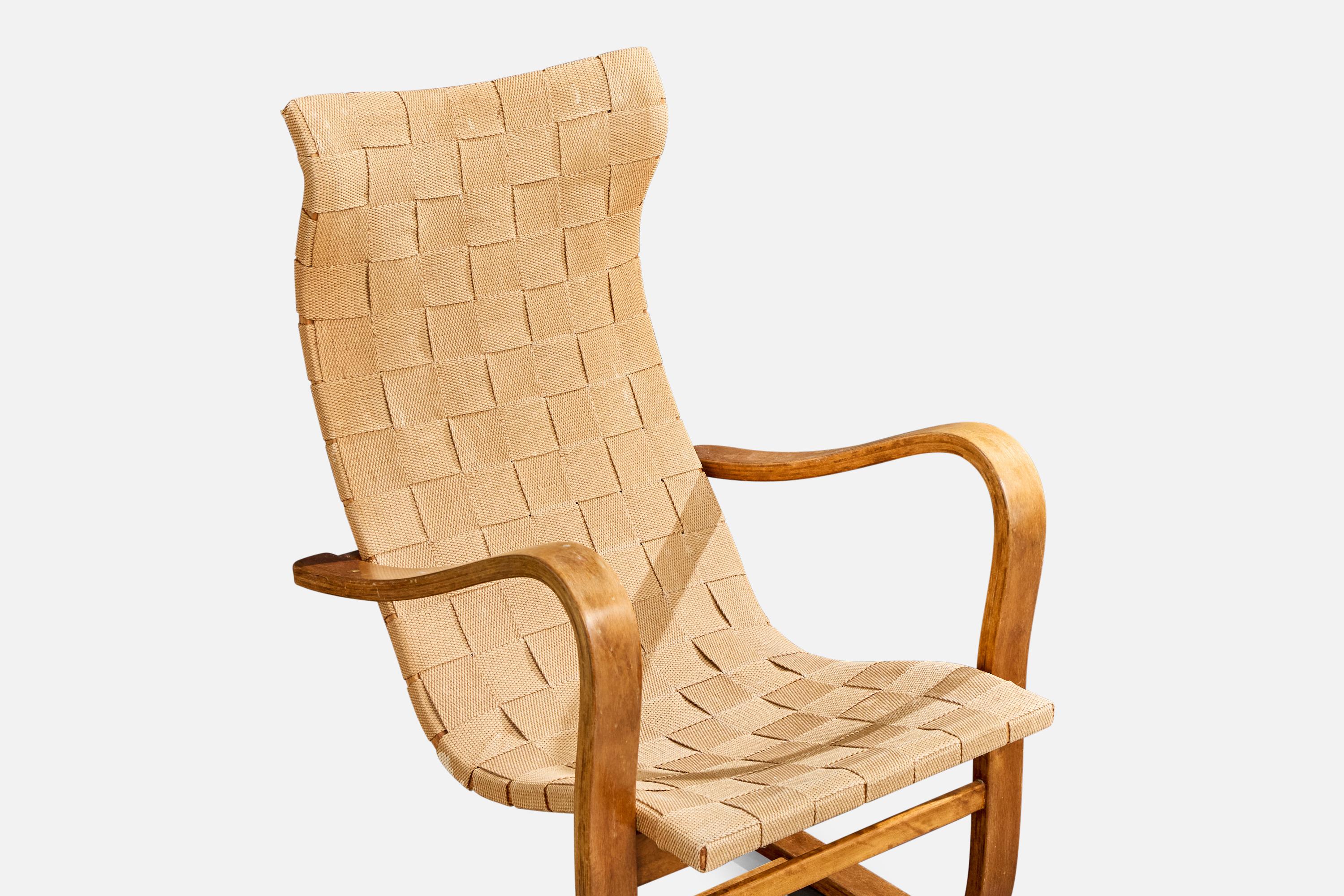 Gustav Axel Berg, Silla de salón, madera curvada, cinchas, Suecia, años 40 en venta 2