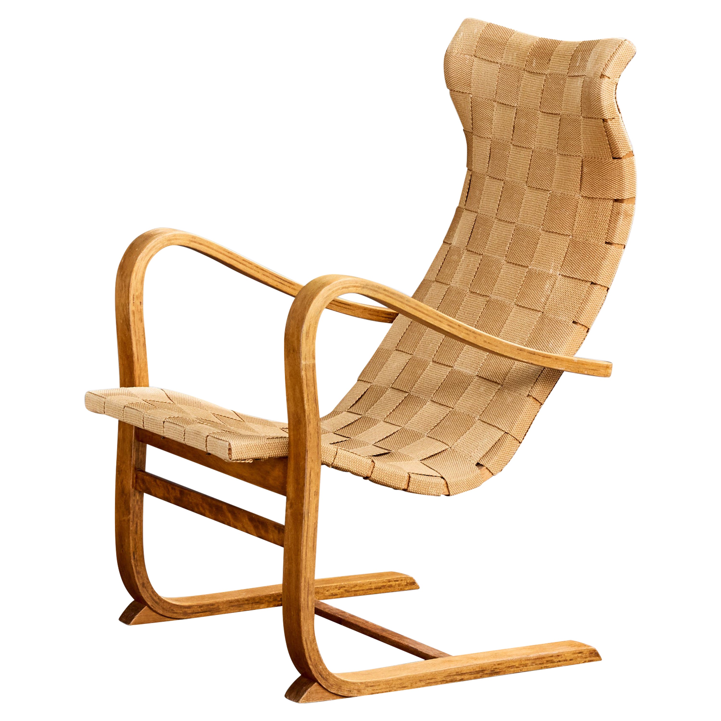 Gustav Axel Berg, Silla de salón, madera curvada, cinchas, Suecia, años 40 en venta