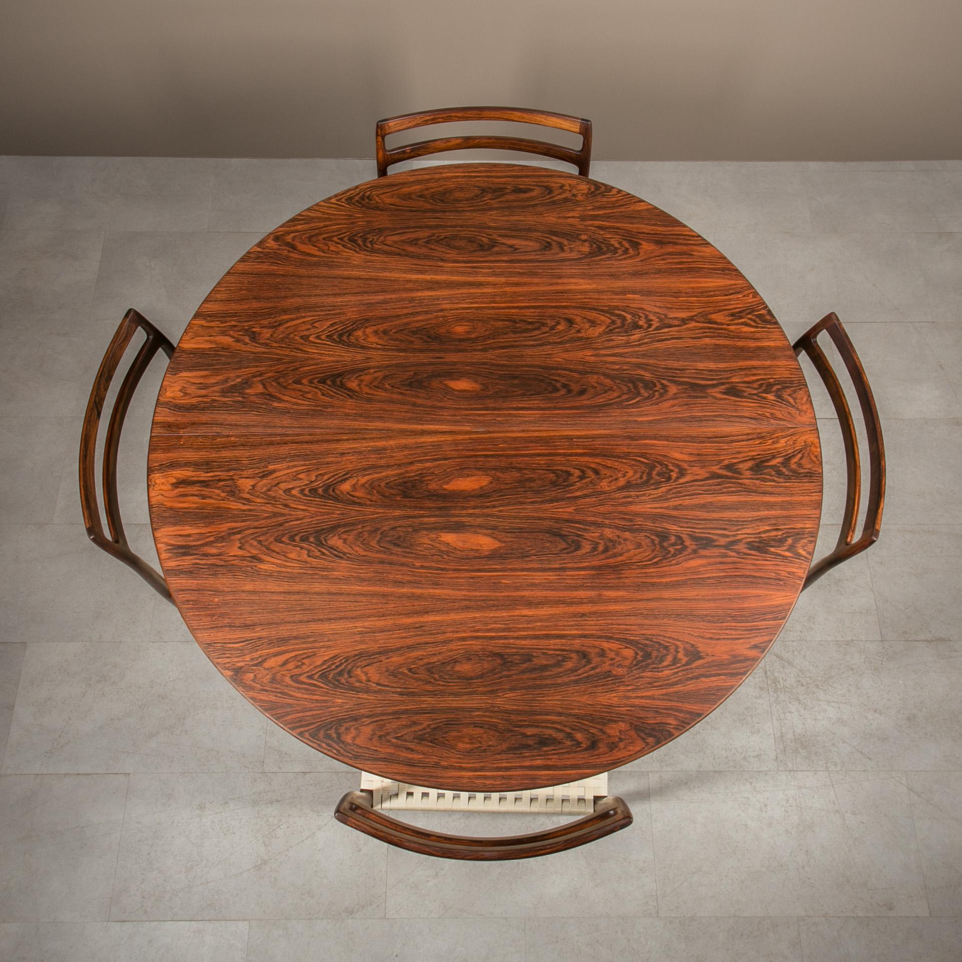 Gustav Bahus Dining Set, Extendable Round Table, 4 Chairs, Norway, 1960s 1