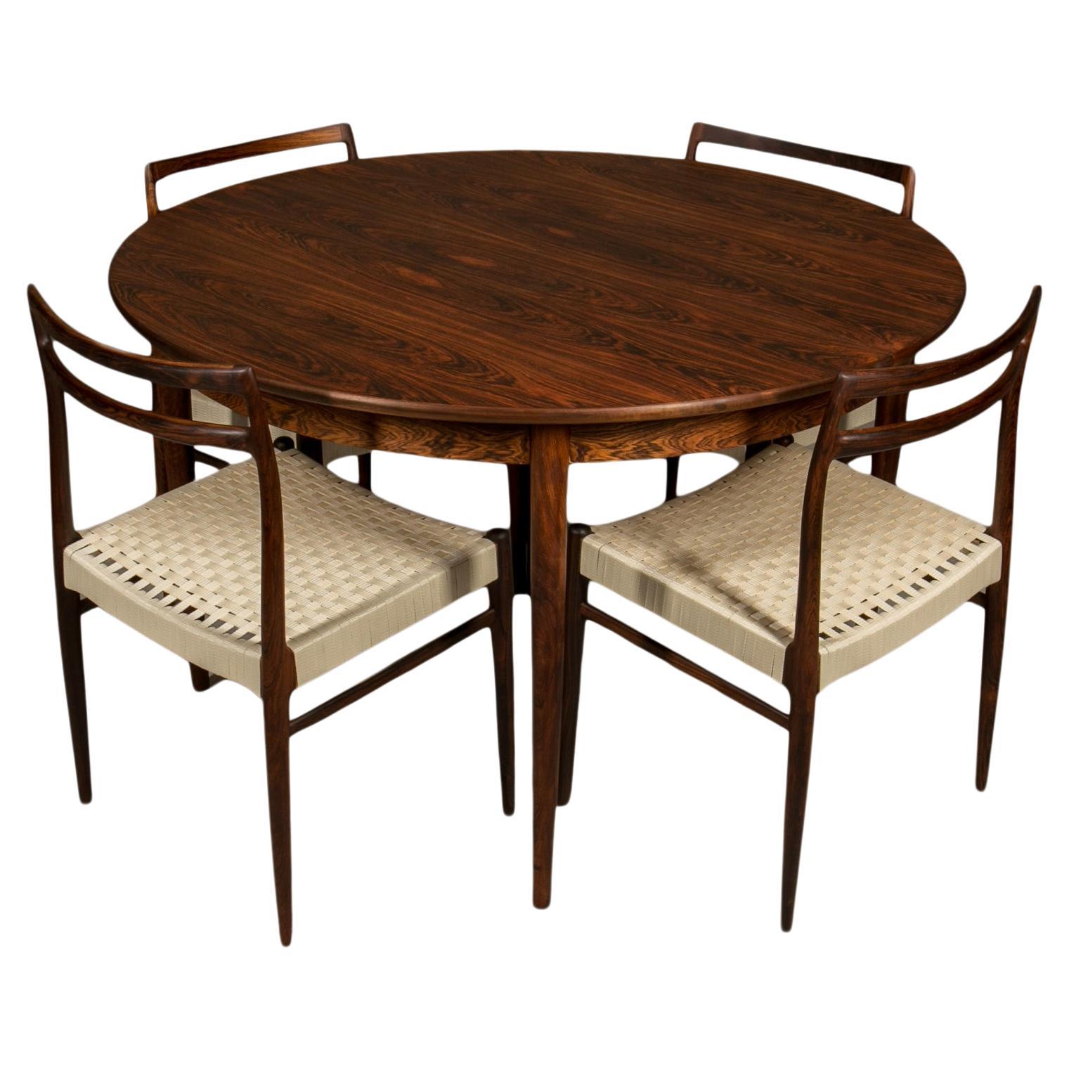 Gustav Bahus Dining Set, Extendable Round Table, 4 Chairs, Norway, 1960s