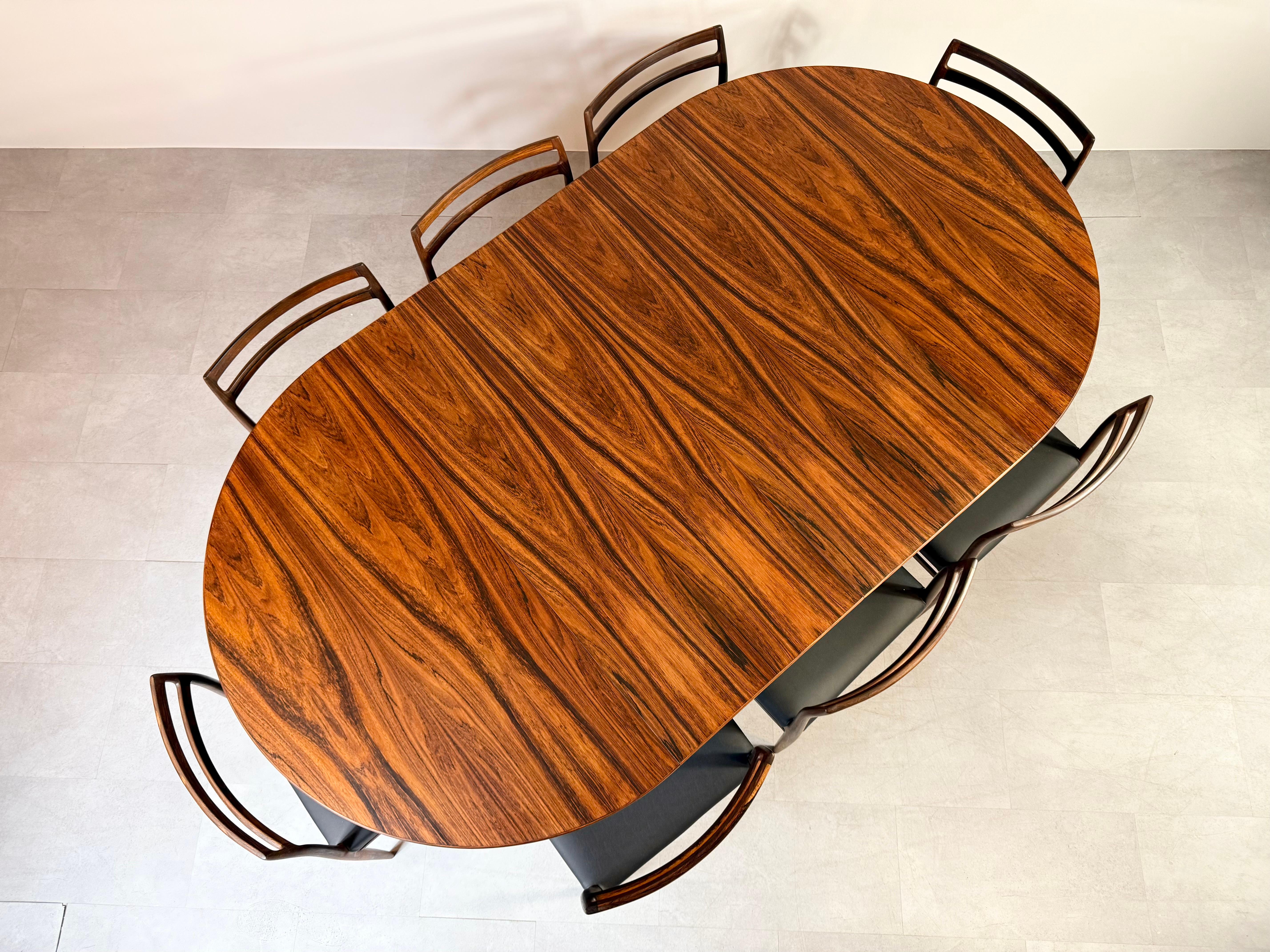 Norwegian Gustav Bahus Dining Set, Extendable Round Table & 8 Chairs, Norway, 1960s For Sale