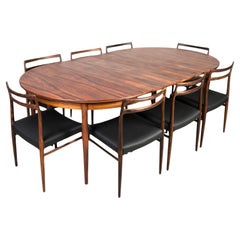 Retro Gustav Bahus Dining Set, Extendable Round Table & 8 Chairs, Norway, 1960s