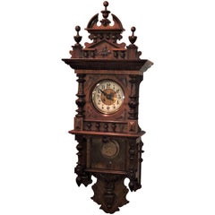 Viktorianische Wanduhr im Gustav Becker-Stil mit Schlüssel und Pendelleuchte, signiert Adler