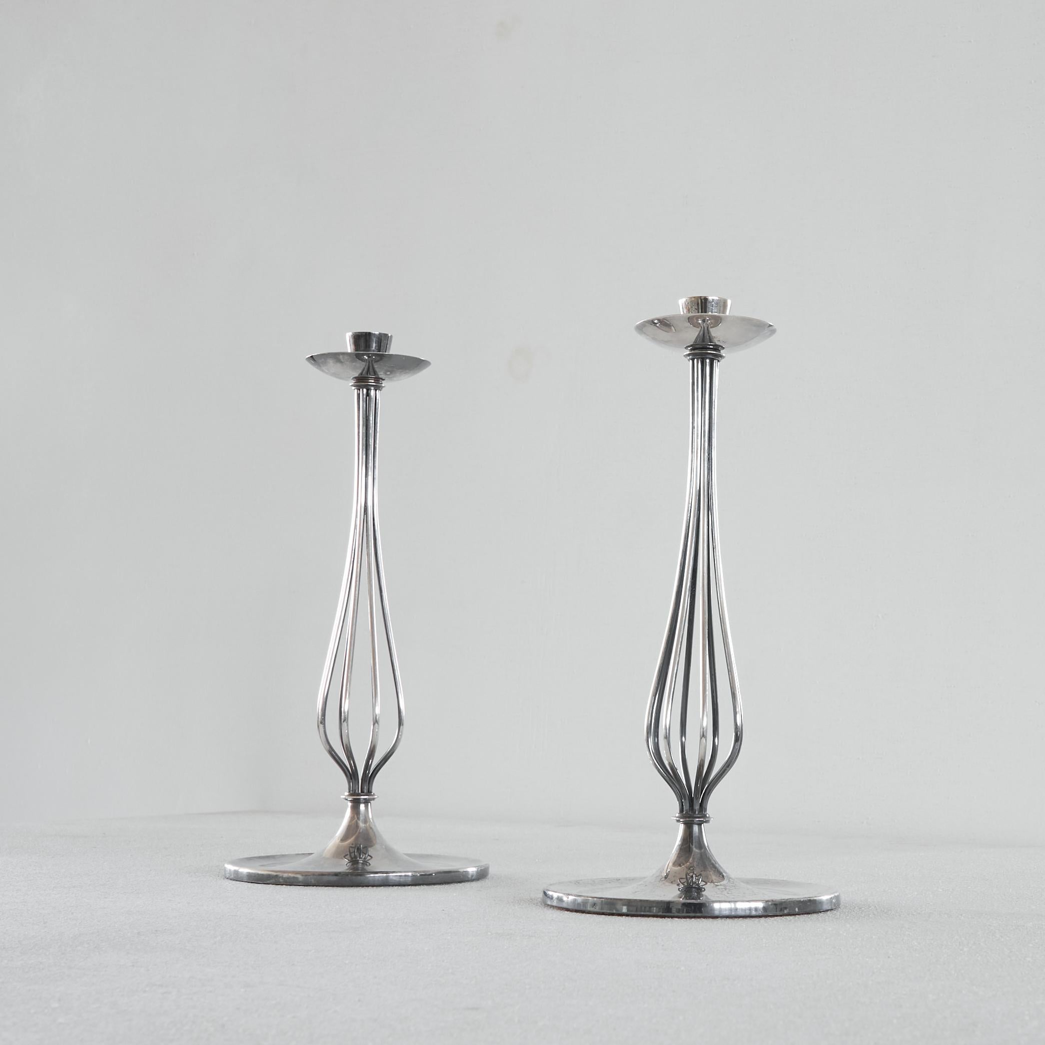 Hand-Crafted Gustav Beran Pair of Silver Plated Candle Holders Van Kempen & Begeer 1960s For Sale