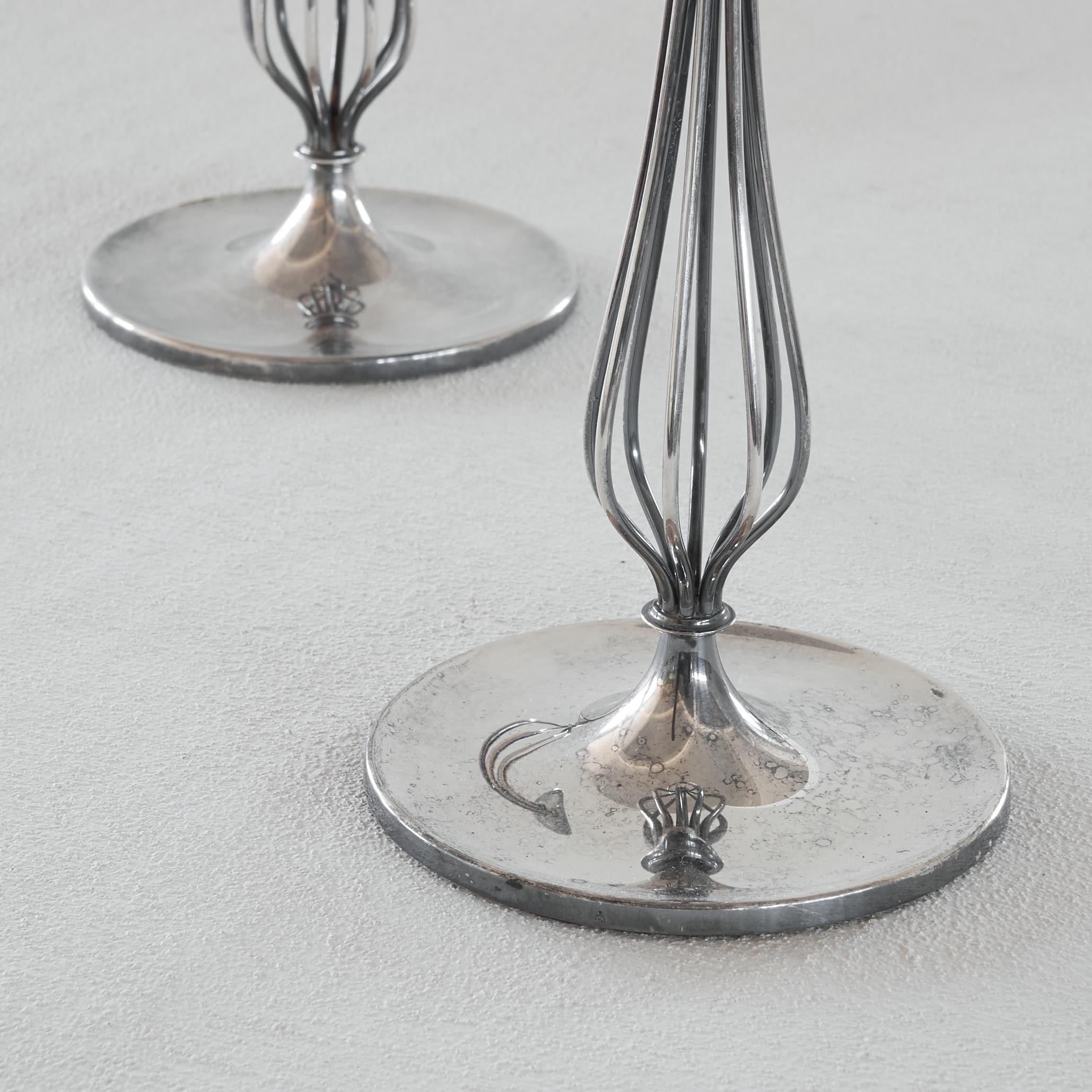 20th Century Gustav Beran Pair of Silver Plated Candle Holders Van Kempen & Begeer 1960s For Sale