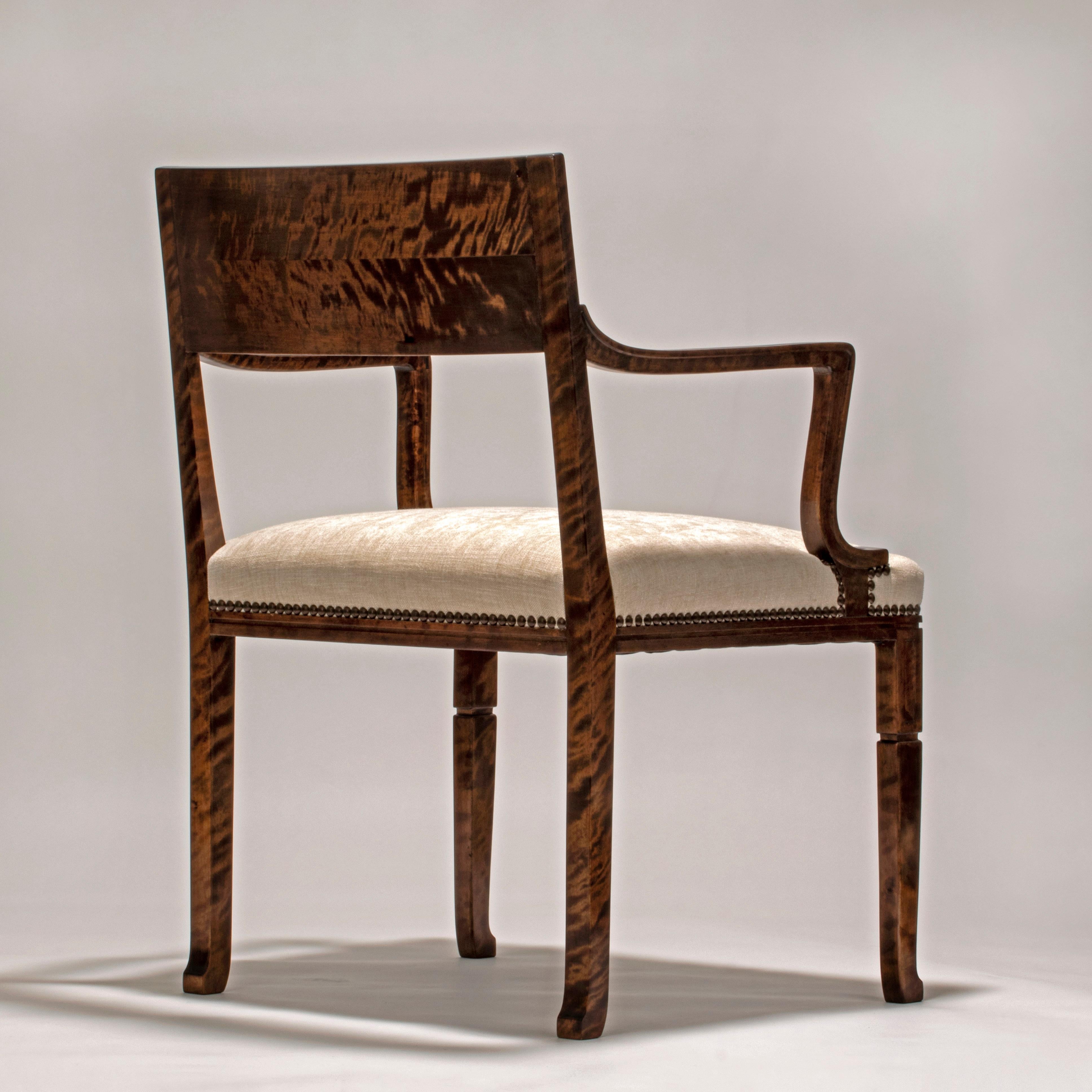 Art Deco Gustav Bergström, Swedish Grace Period Quilted Birch and Marquetry Armchair For Sale