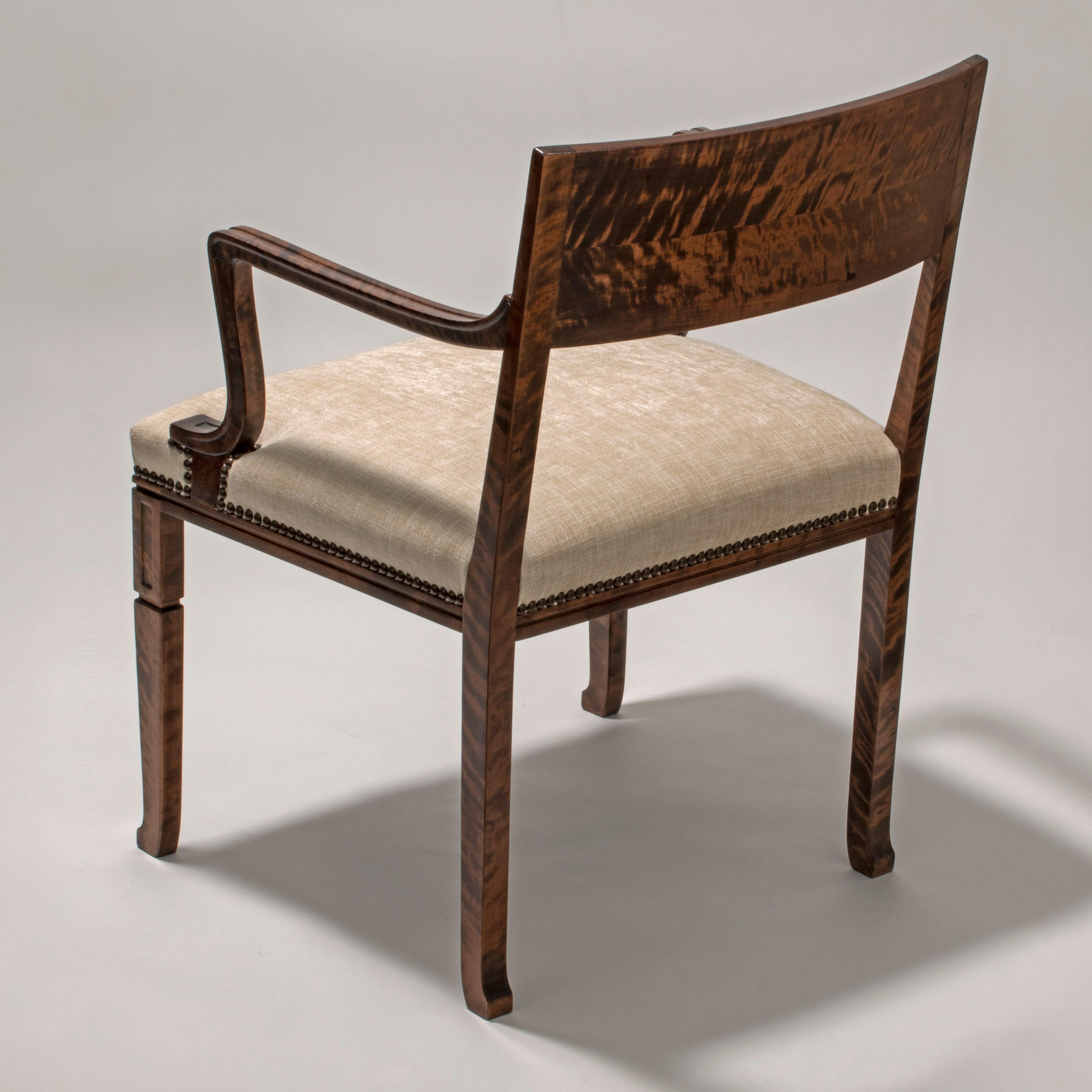20th Century Gustav Bergström, Swedish Grace Period Quilted Birch and Marquetry Armchair For Sale