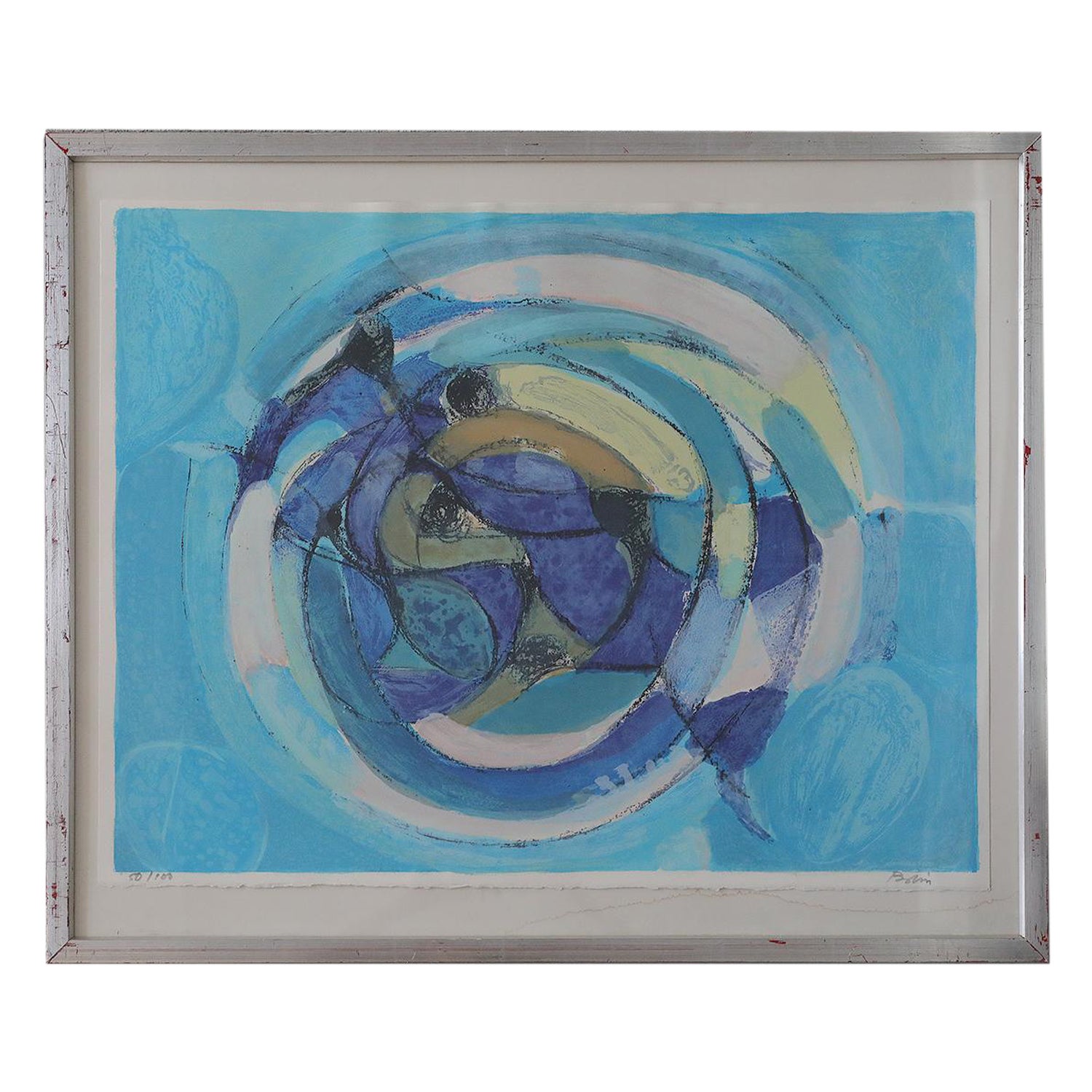 Gustav Bolin, Komposition, Farblithographie, 1970er Jahre, gerahmt