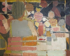 Au Caf:: Hommage de Stael :: Großes Ölgemälde auf Leinwand:: Mitte des 20. Jahrhunderts.