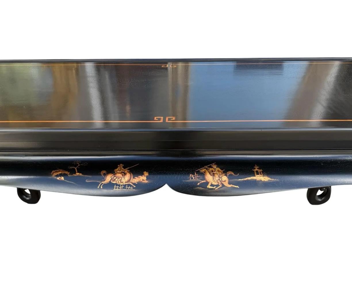 Gustav Carroll Black Ming Style Chinoiserie Console Table In Good Condition For Sale In LOS ANGELES, CA