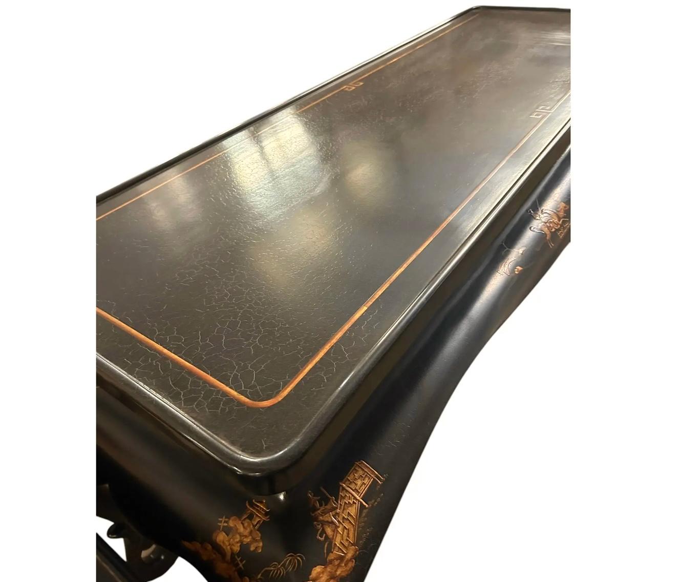 Late 20th Century Gustav Carroll Black Ming Style Chinoiserie Console Table For Sale