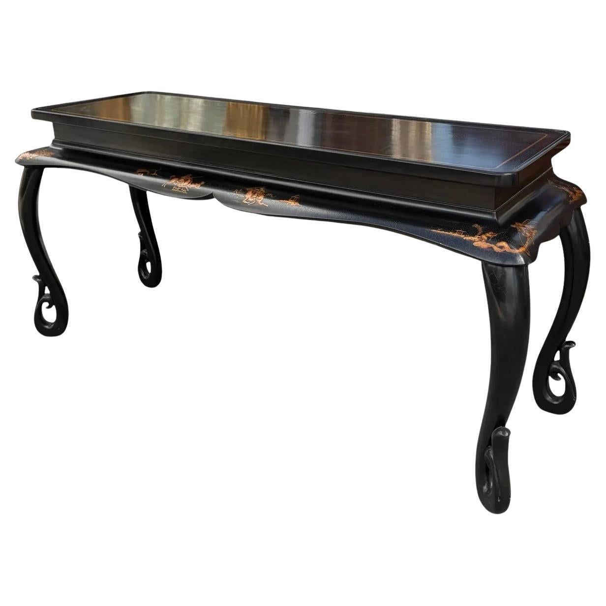 Gustav Carroll Black Ming Style Chinoiserie Console Table For Sale