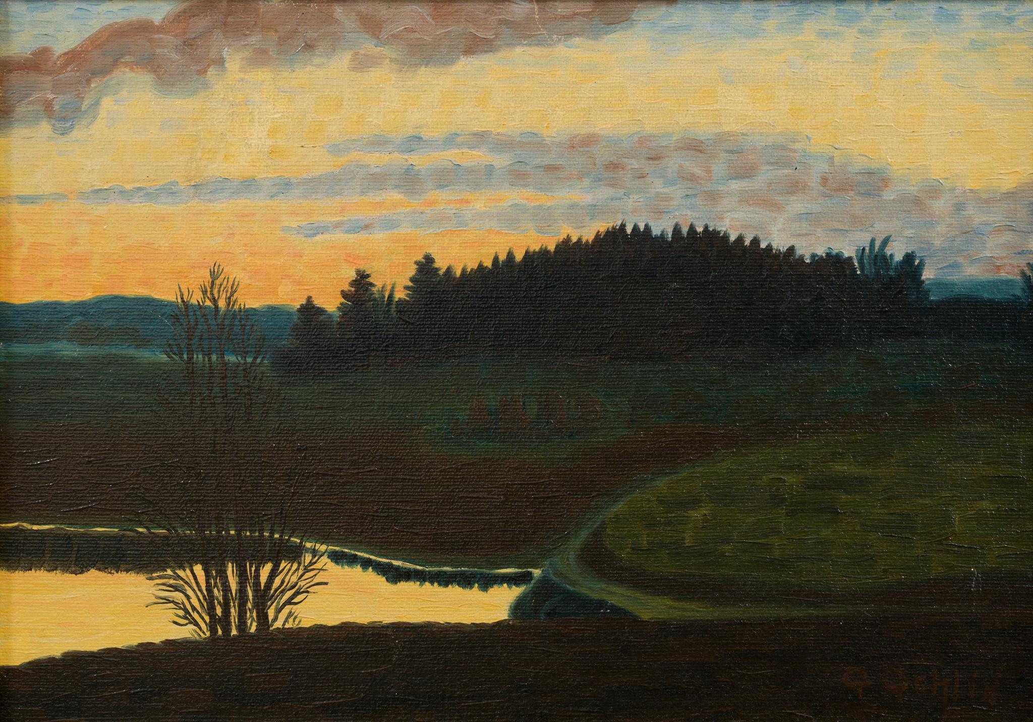Abendgemälde des schwedischen Künstlers Gustav Andreas Gehlin – Painting von Gustav Gehlin
