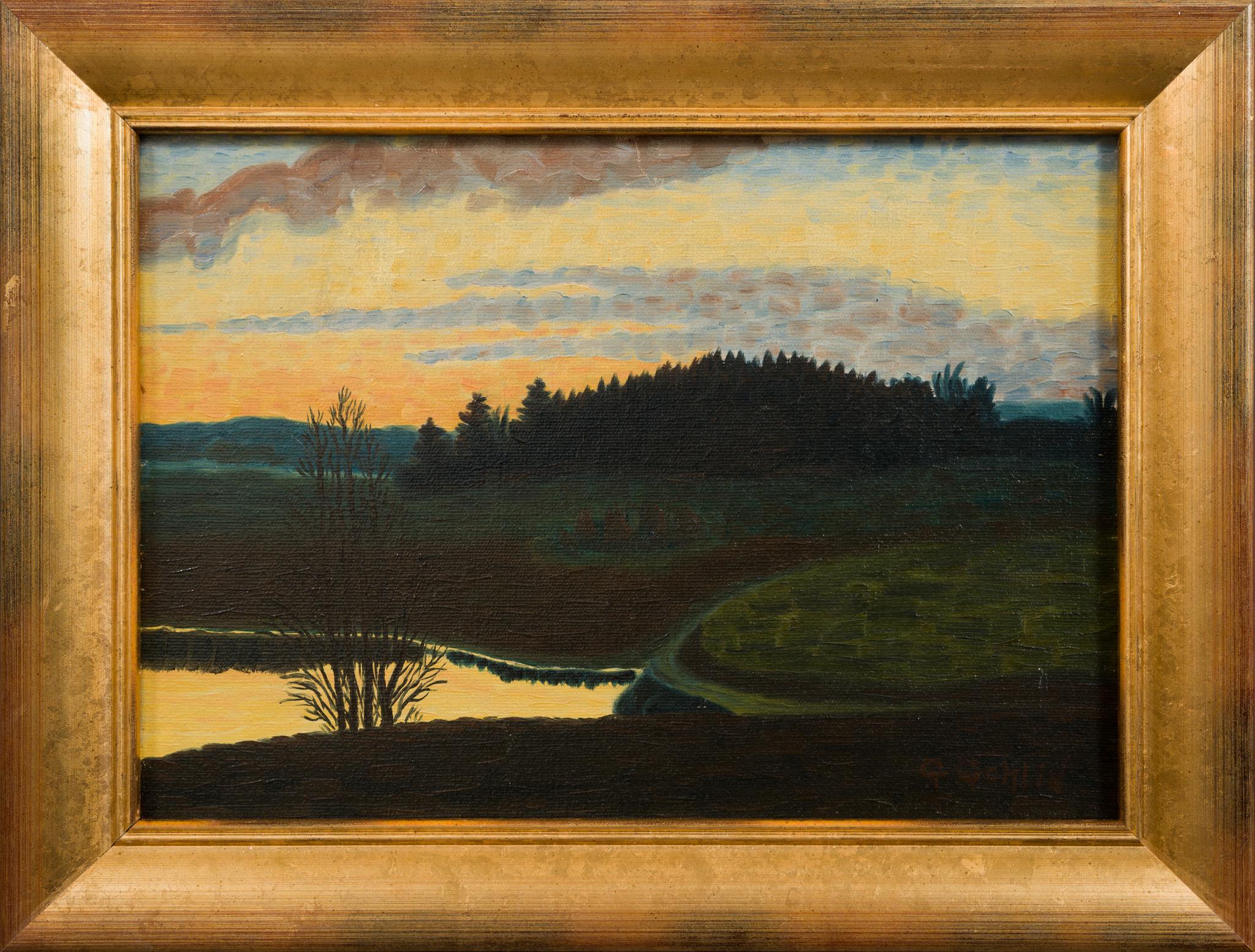 Gustav Gehlin Landscape Painting - Evening Glow by Swedish Artist Gustav Andreas Gehlin