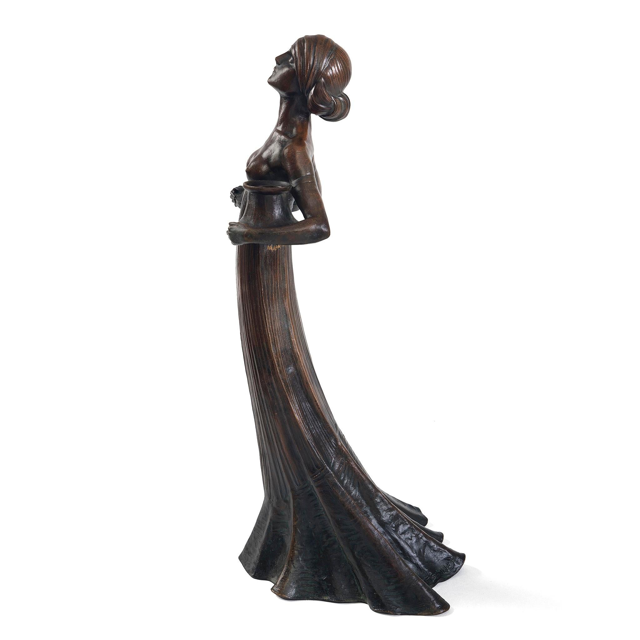 Austrian Gustav Gurschner Bronze Female Figure Candelabrum