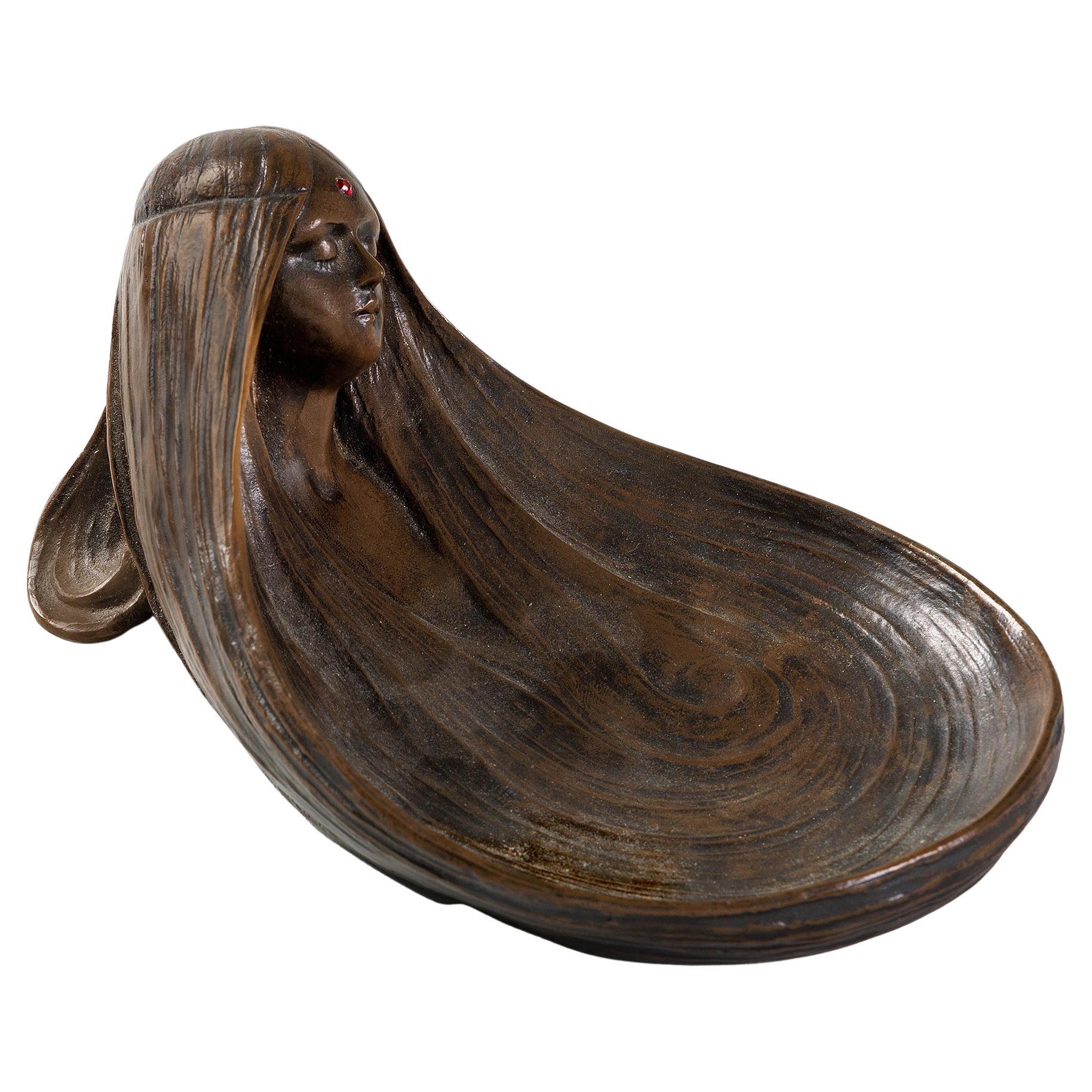 Gustav Gurschner “Symbolist Reverie” Bronze Pin Tray For Sale