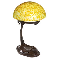 Antique Gustav Gurschner Table Lamp with Loetz Glass Shade